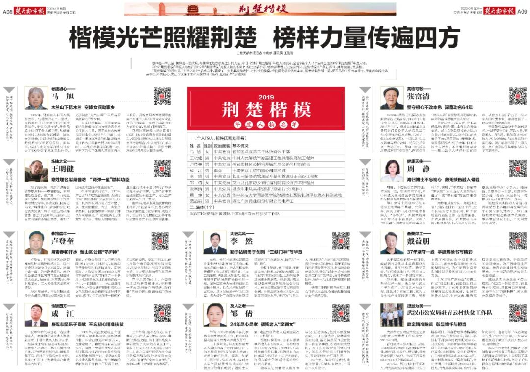 楚天都市报:张富清,马旭当选2019"荆楚楷模"年度人物